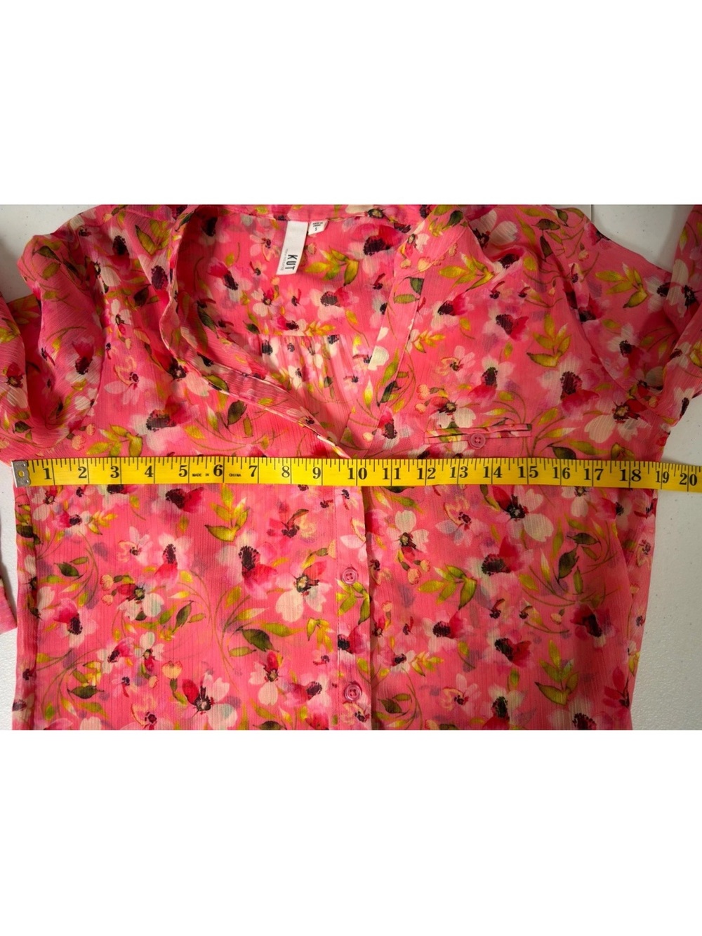 Kut From The Kloth Women’s Button Down Sheer Blouse Top Floral Pink Size S - Picture 6 of 7